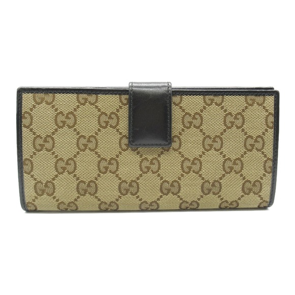 Gucci GG Hook and Hook Long Wallet Canvas Leather Beige Black - Picture 1 of 10